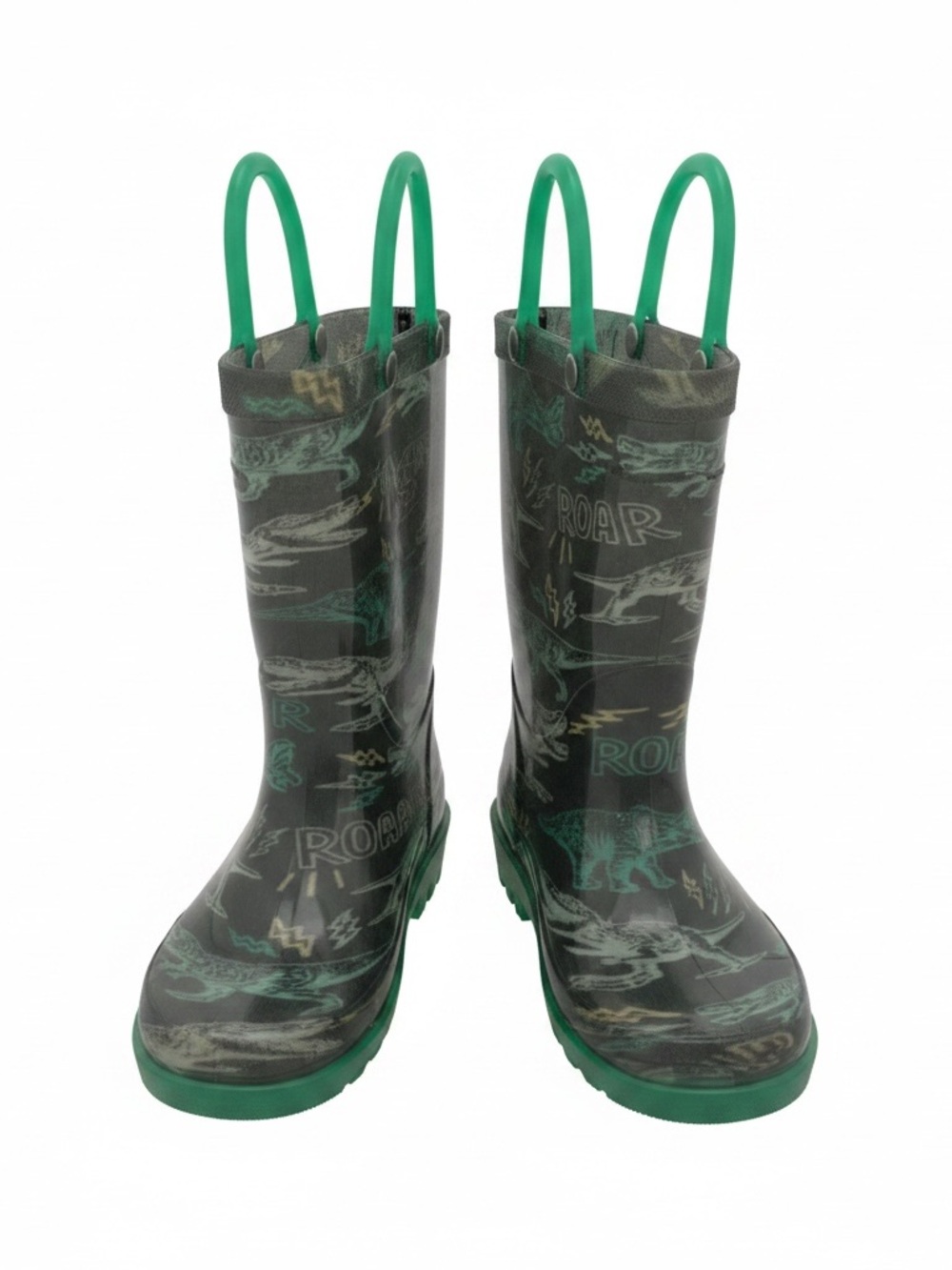 Western Chief T Rex lighted Black & Green Dinosaur Rain Boots Toddler 8